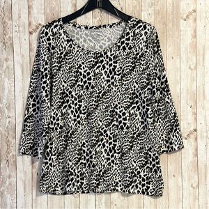 Women’s Madison Animal Print 3/4 Sleeve Top  Blouse Size XL